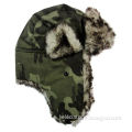 Winter Trapper Hat with Ear Warmer in Fur and Camouflage Fabric